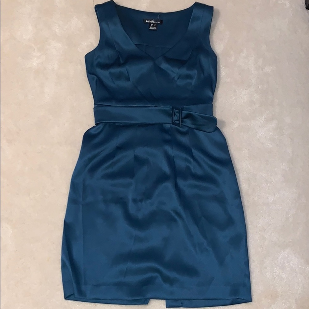 Kensie Teal Dress with Belt and Pockets- Small